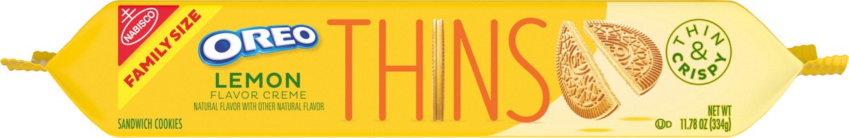 slide 6 of 13, Oreo Thins Lemon Creme Sandwich Cookies, Family Size, 11.78 oz, 11.78 oz