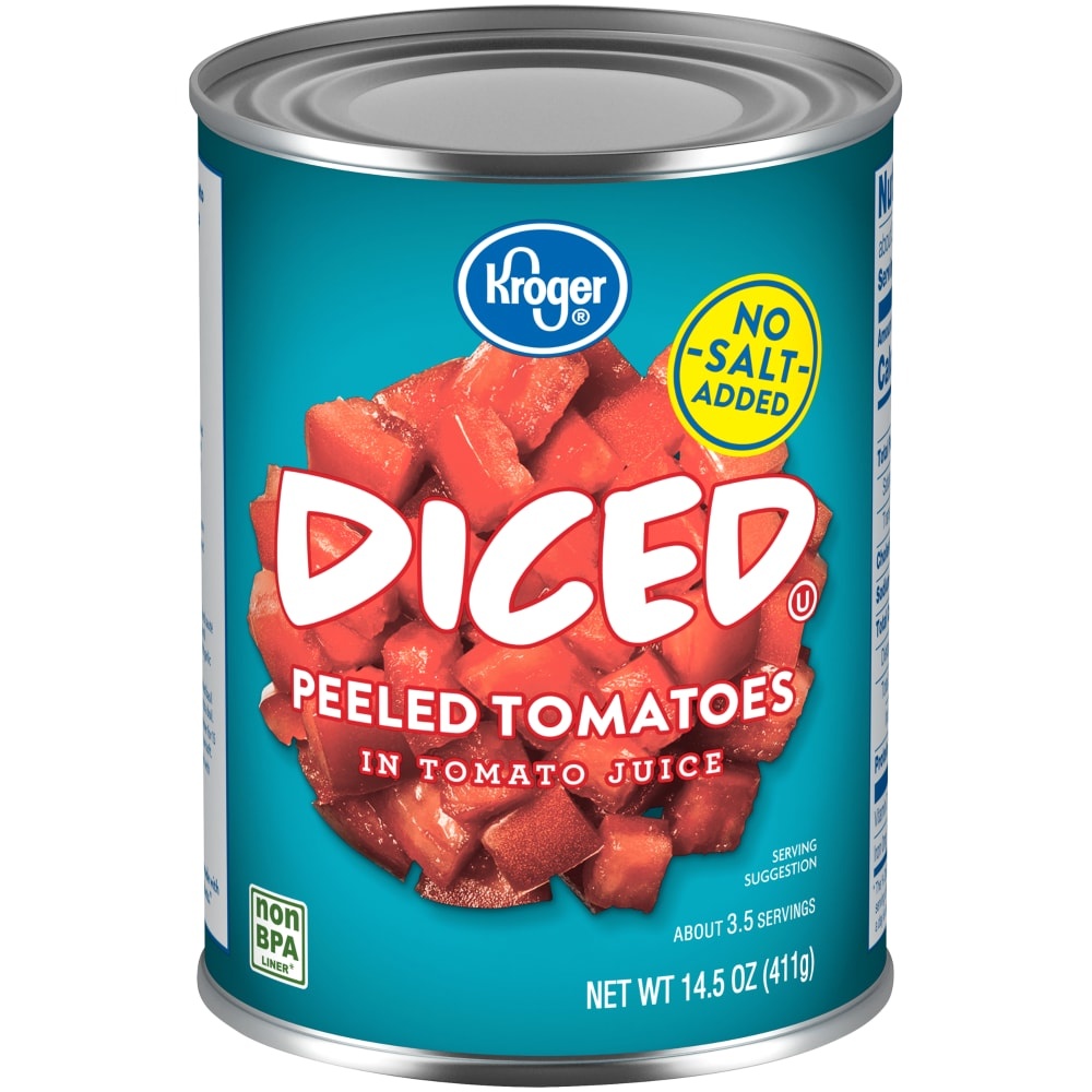 slide 1 of 1, Kroger Diced Peeled Tomatoes No Salt Added, 14.5 oz