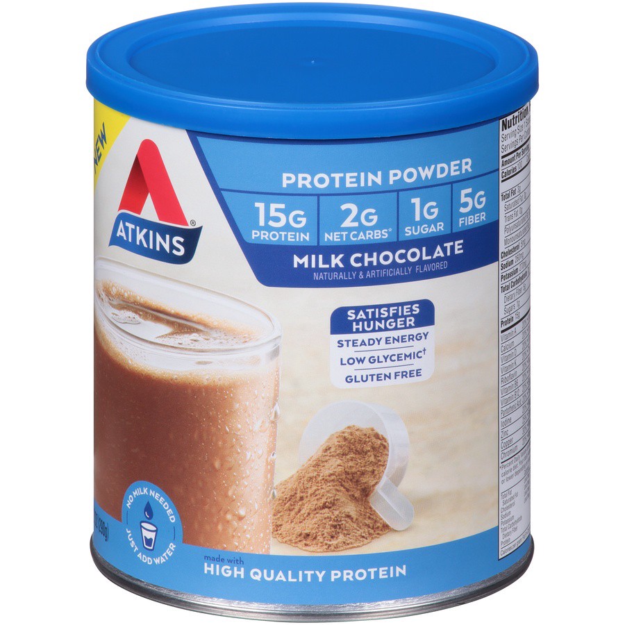 slide 3 of 8, Atkins Milk Chocolate Protein Powder, 10.2 oz