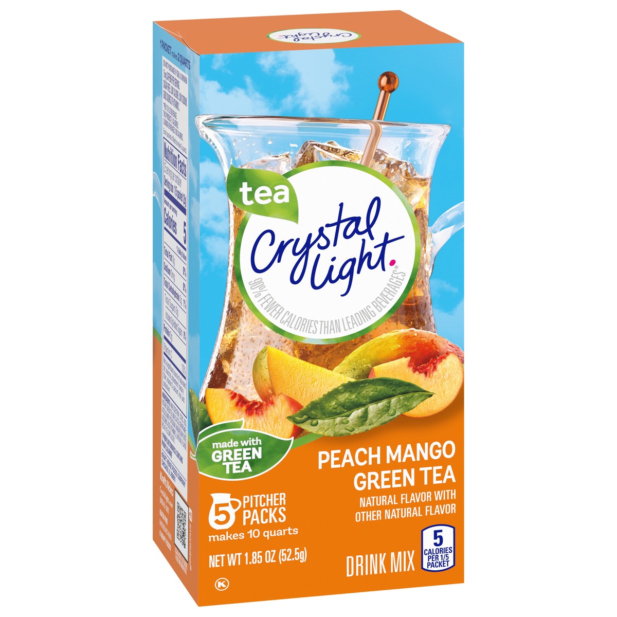 slide 4 of 9, Crystal Light Peach Mango Green Tea Naturally Flavored Powdered Drink Mix, 5 ct Pitcher Packets, 5 ct