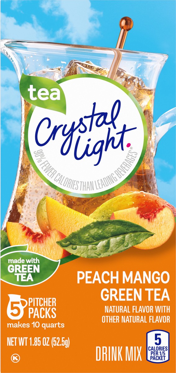 slide 7 of 9, Crystal Light Peach Mango Green Tea Naturally Flavored Powdered Drink Mix, 5 ct Pitcher Packets, 5 ct