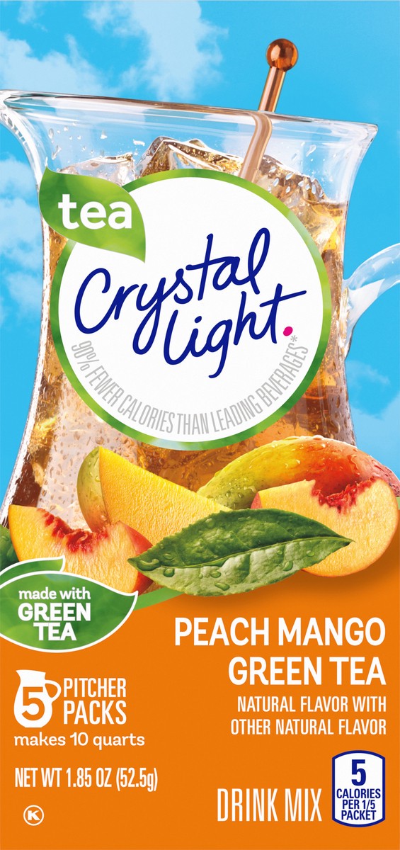 slide 5 of 9, Crystal Light Peach Mango Green Tea Naturally Flavored Powdered Drink Mix, 5 ct Pitcher Packets, 5 ct