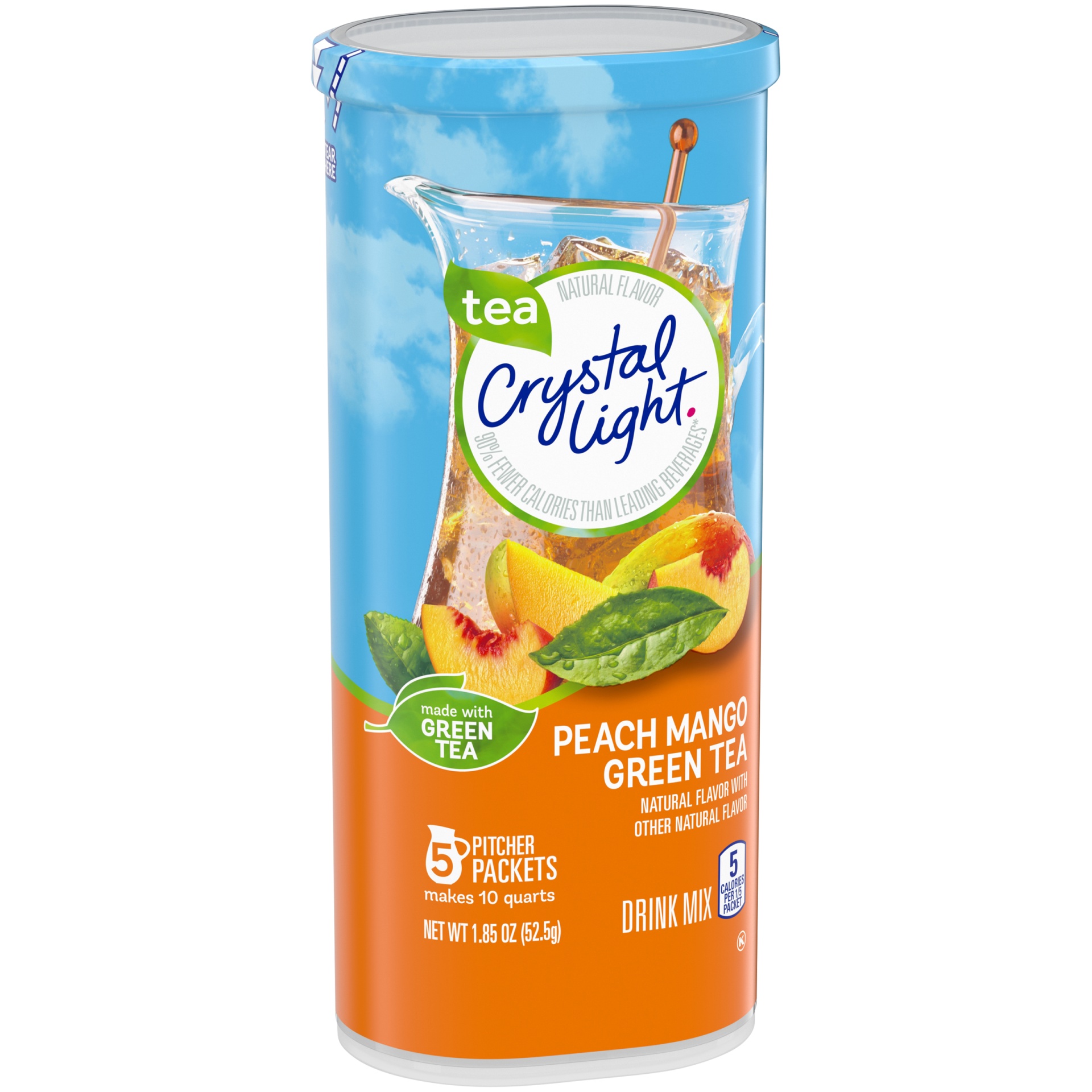 slide 6 of 10, Crystal Light Peach Mango Green Tea Naturally Flavored Powdered Drink Mix Pitcher, 5 ct; 1.85 oz