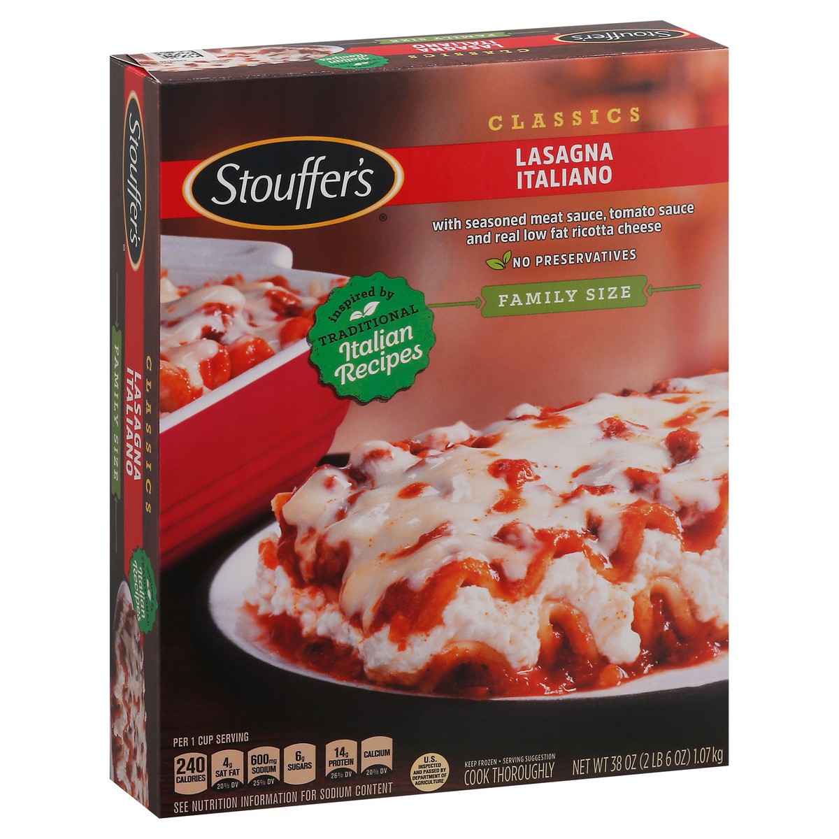 slide 2 of 9, Stouffer's Family Size Lasagna Italiano Frozen Meal, 38 oz