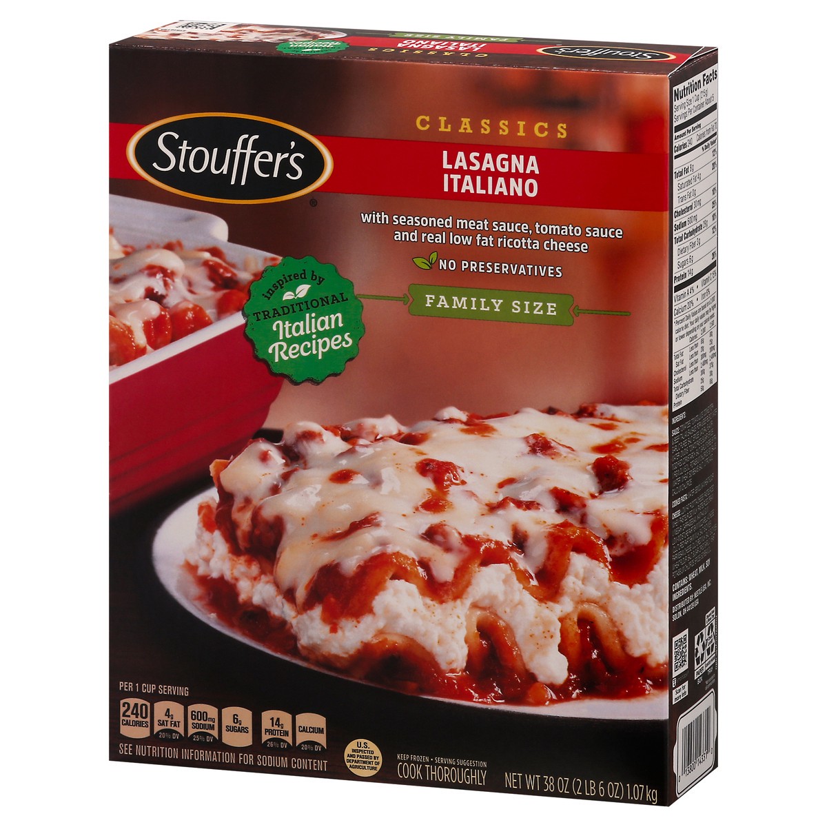 slide 3 of 9, Stouffer's Family Size Lasagna Italiano Frozen Meal, 38 oz