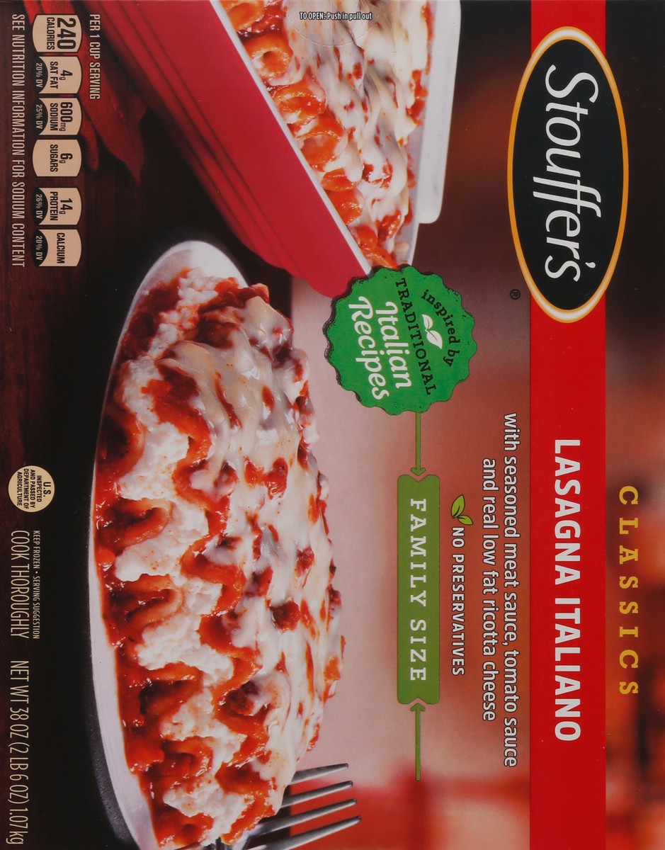 slide 5 of 9, Stouffer's Family Size Lasagna Italiano Frozen Meal, 38 oz