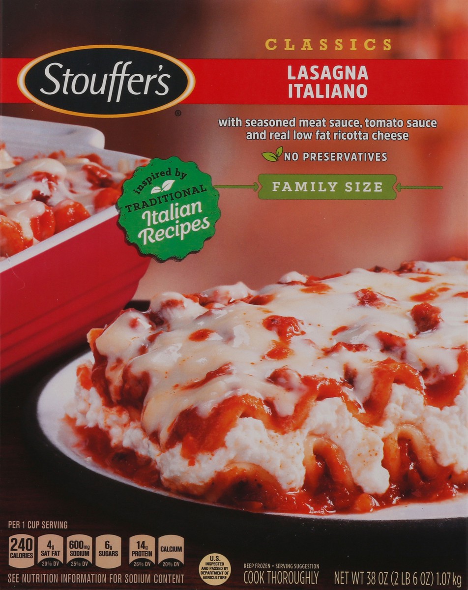 slide 6 of 9, Stouffer's Family Size Lasagna Italiano Frozen Meal, 38 oz