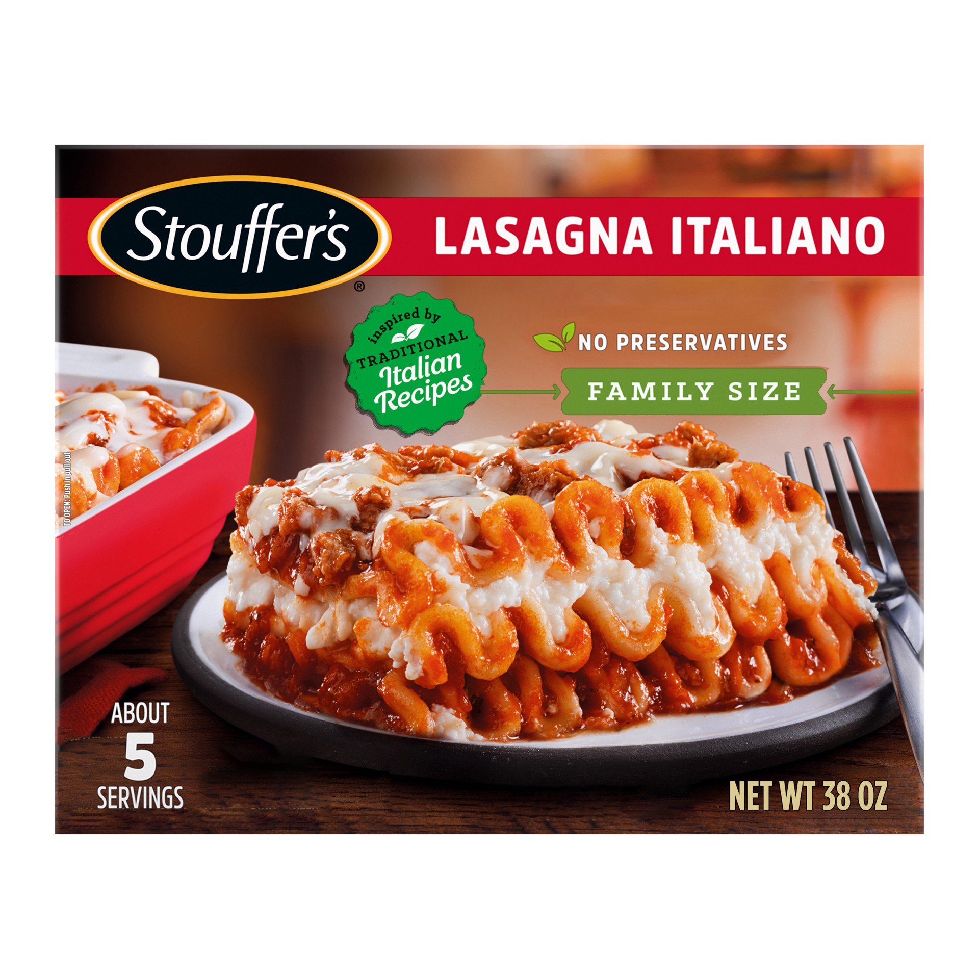 slide 1 of 9, Stouffer's Family Size Lasagna Italiano Frozen Meal, 38 oz