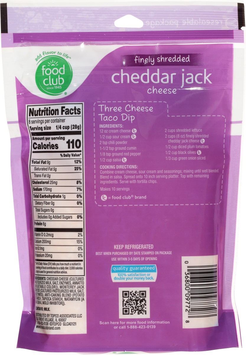 slide 4 of 9, Food Club Finely Shredded Cheddar Jack Cheese 8 Oz, 8 oz