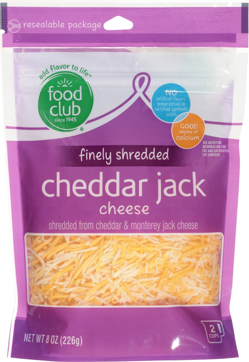 slide 2 of 9, Food Club Finely Shredded Cheddar Jack Cheese 8 Oz, 8 oz