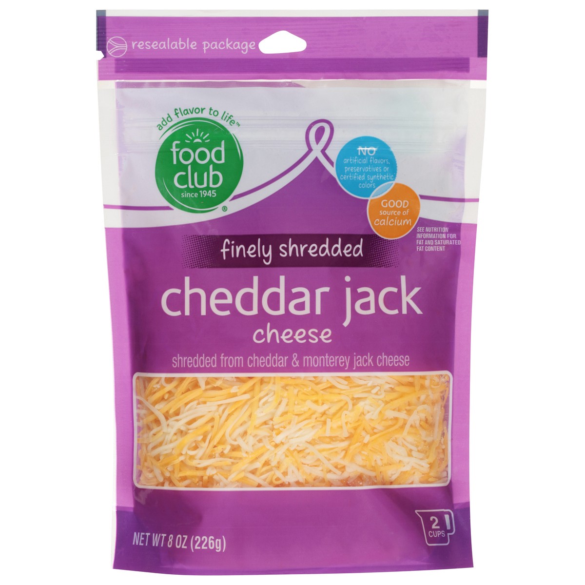 slide 1 of 9, Food Club Finely Shredded Cheddar Jack Cheese 8 Oz, 8 oz