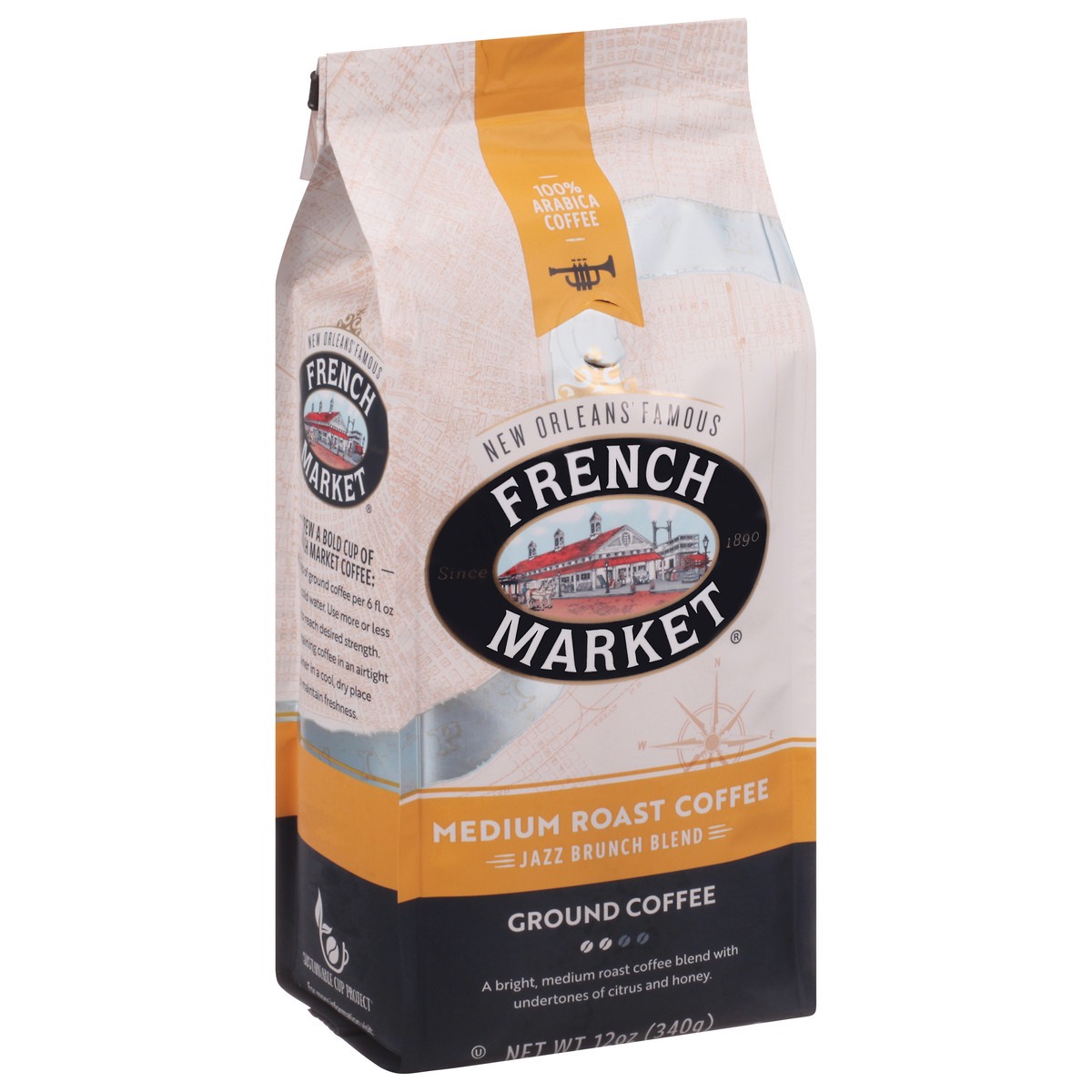 slide 4 of 12, French Market Coffee Medium Roast Ground Jazz Brunch Blend Coffee 12 oz, 12 oz