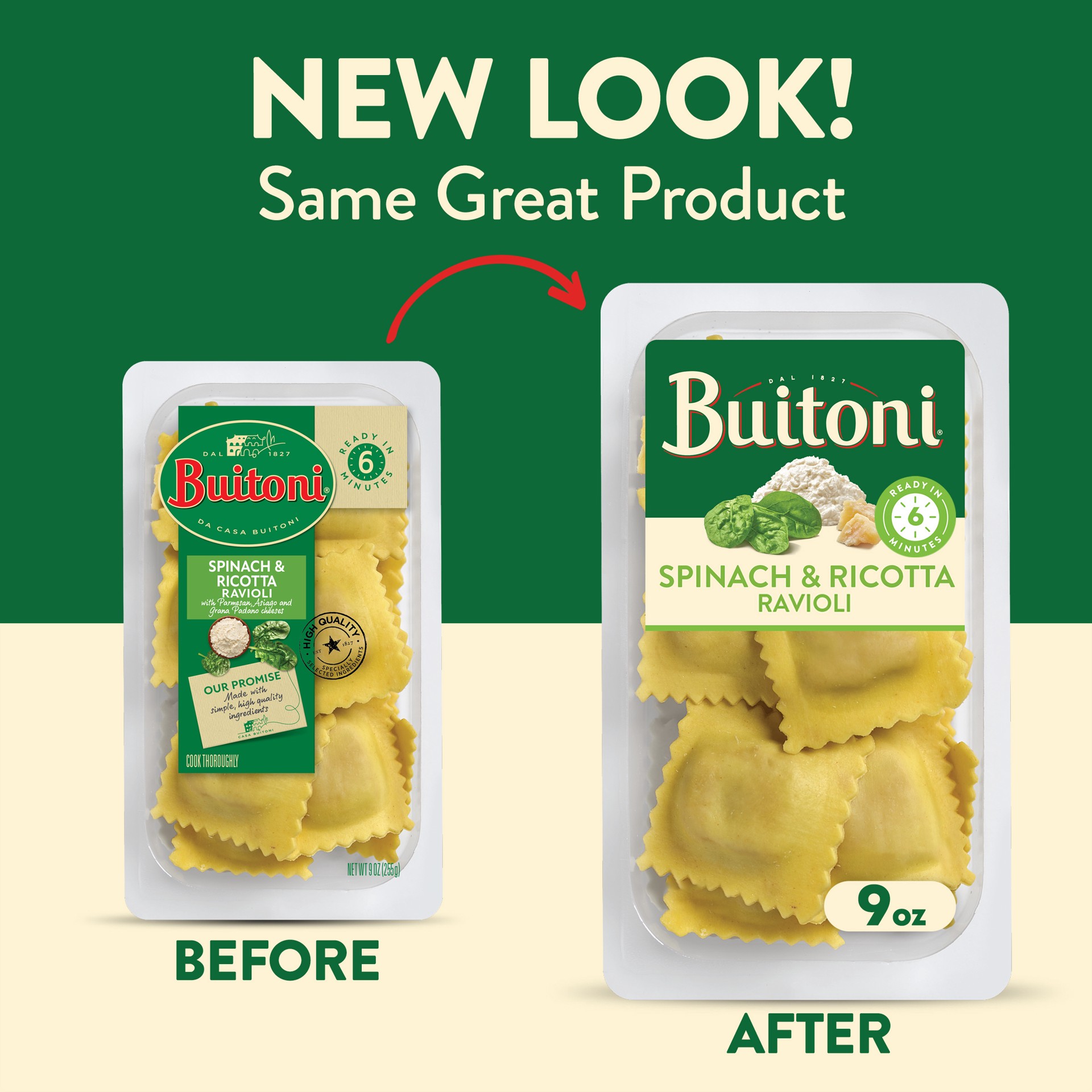 slide 9 of 10, Buitoni Spinach and Ricotta Ravioli, Refrigerated Pasta, 9 oz Package, 9 oz