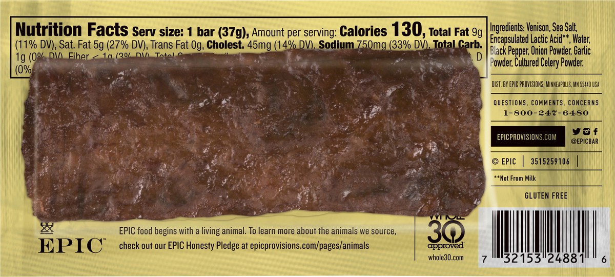 slide 6 of 13, EPIC Sea Salt Pepper Venison Bar, 1 ct