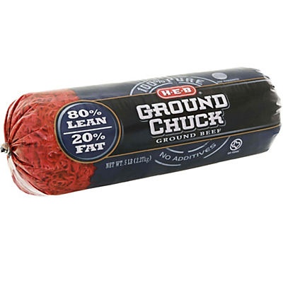 slide 1 of 1, H-E-B Ground Chuck 80% Lean Beef, 5 lb
