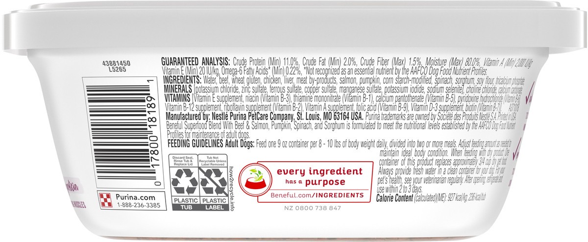 slide 3 of 9, Beneful Purina Beneful Wet Dog Food, Superfood Blend With Beef & Salmon - 9 oz. Tub, 9 oz