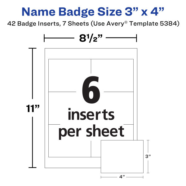 slide 6 of 7, Avery Badge Holder Kit w/Laser/Inkjet Insert, Top Load, 3 x 4, White, 40/Box, 40 ct