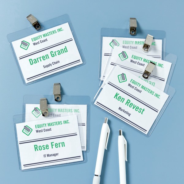 slide 2 of 7, Avery Badge Holder Kit w/Laser/Inkjet Insert, Top Load, 3 x 4, White, 40/Box, 40 ct