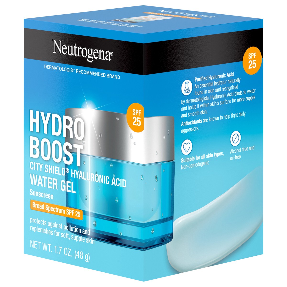 slide 4 of 8, Neutrogena Hydro Boost Face Moisturizer with SPF 25, Hydrating Facial Sunscreen, Oil-Free and Non-Comedogenic Water Gel Face Lotion 1.7 oz, 1.7 oz