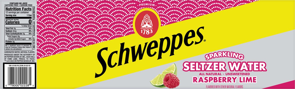 slide 5 of 7, Schweppes Raspberry Lime Sparkling Seltzer Water, 12 fl oz cans, 12 pack, 12 ct