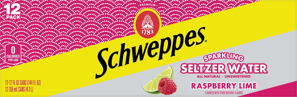 slide 2 of 7, Schweppes Raspberry Lime Sparkling Seltzer Water, 12 fl oz cans, 12 pack, 12 ct