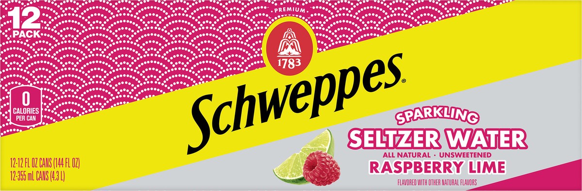 slide 4 of 7, Schweppes Raspberry Lime Sparkling Seltzer Water, 12 fl oz cans, 12 pack, 12 ct