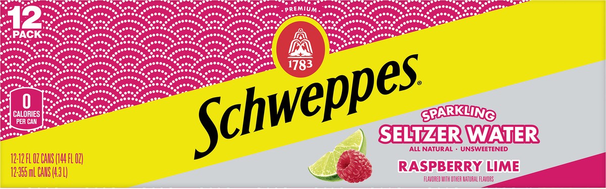 slide 6 of 7, Schweppes Raspberry Lime Sparkling Seltzer Water, 12 fl oz cans, 12 pack, 12 ct