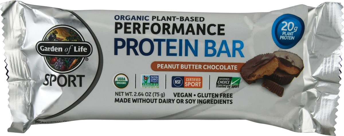 slide 12 of 12, Garden of Life Sport Organic Plant-Based Performance Peanut Butter Chocolate Protein Bar 2.64 oz, 75 gram