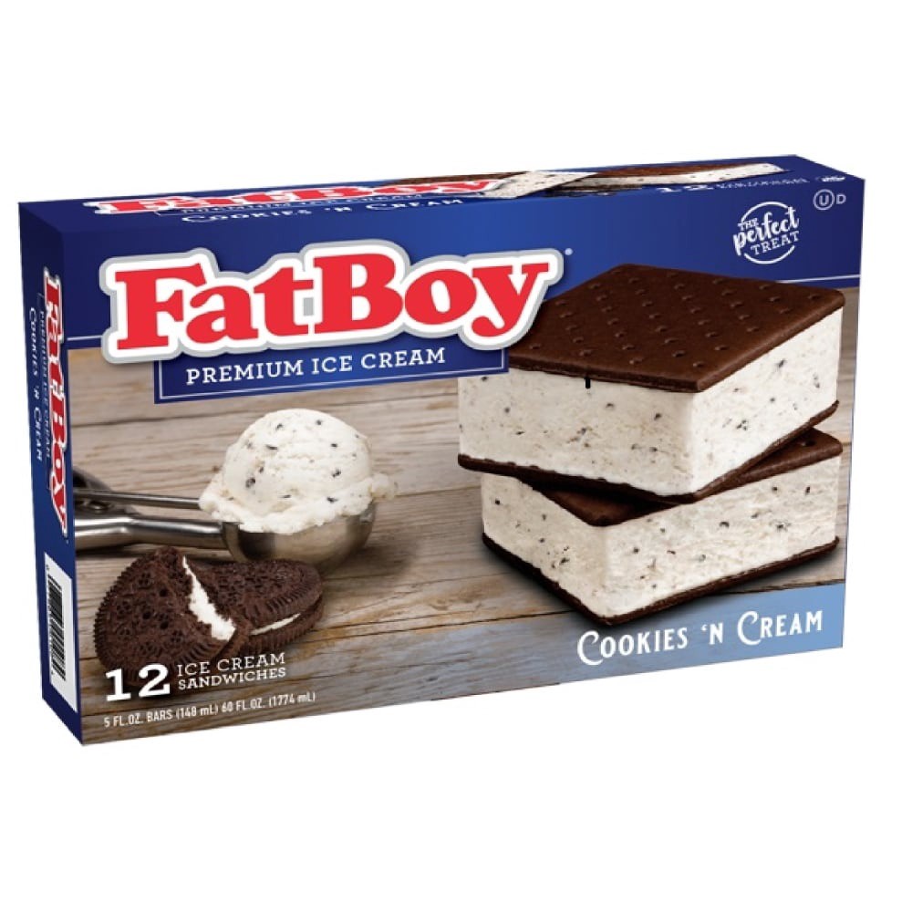 slide 1 of 7, Fat Boy Cookies & Cream Ice Cream Sandwiches 12 Ea, 12 ct