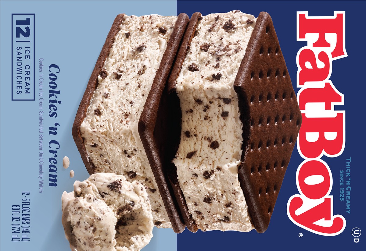 slide 3 of 7, Fat Boy Cookies & Cream Ice Cream Sandwiches 12 Ea, 12 ct