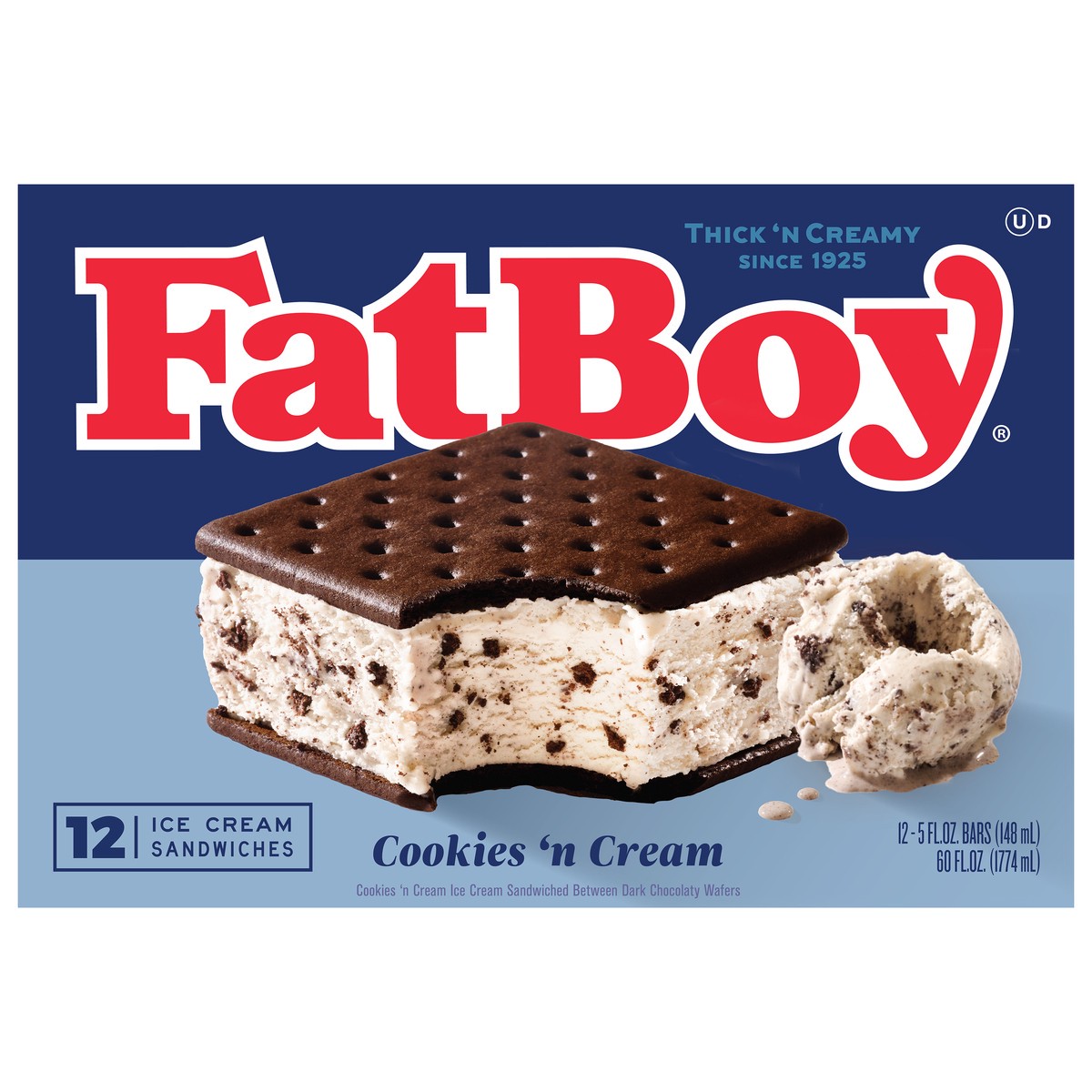 slide 1 of 7, Fat Boy Cookies & Cream Ice Cream Sandwiches 12 Ea, 12 ct