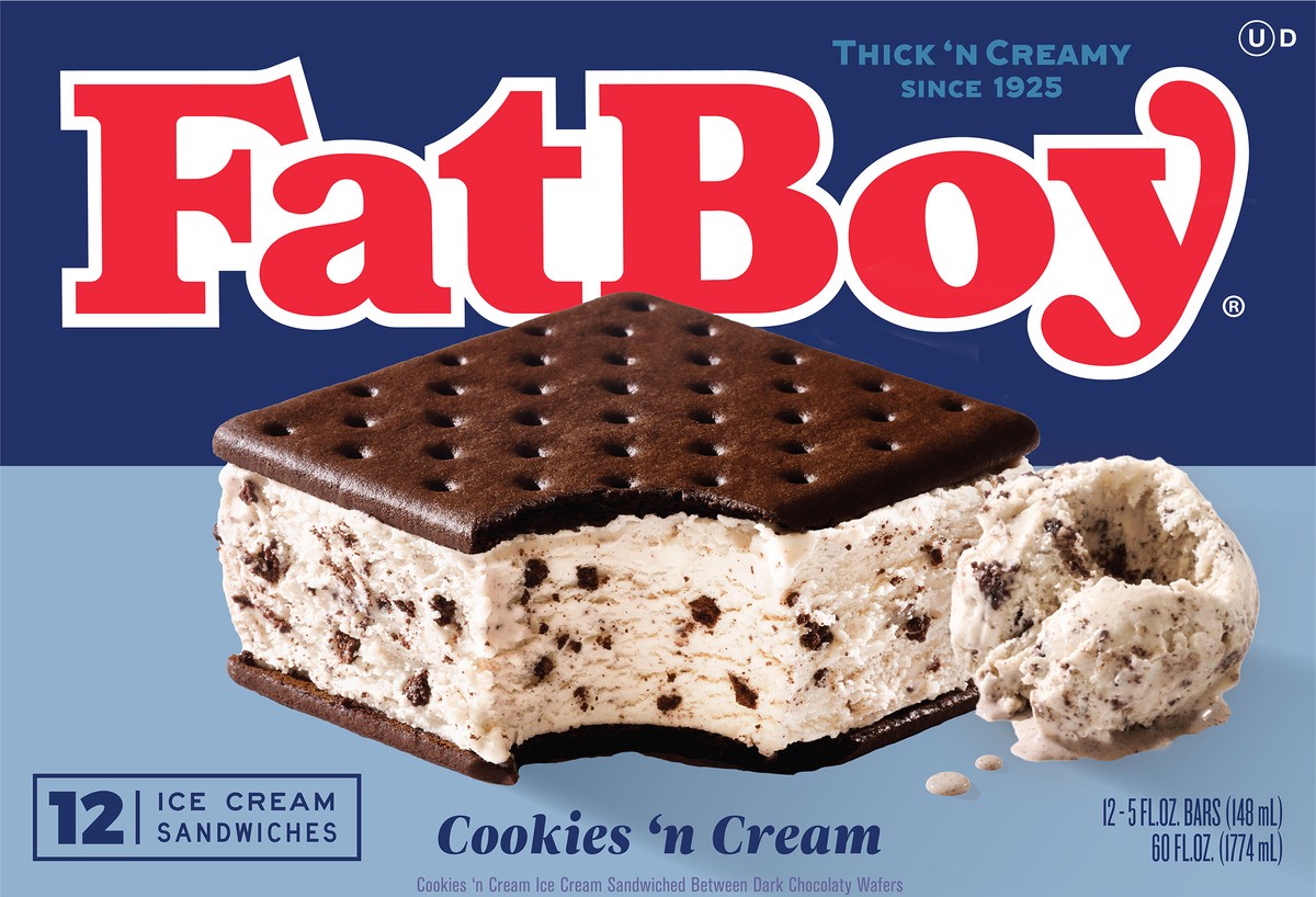 slide 4 of 7, Fat Boy Cookies & Cream Ice Cream Sandwiches 12 Ea, 12 ct