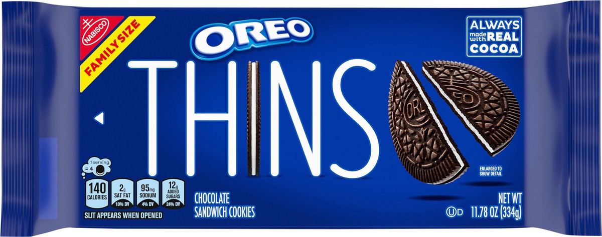 slide 13 of 13, OREO Thins Chocolate Sandwich Cookies, Family Size, 11.78 oz, 11.78 oz