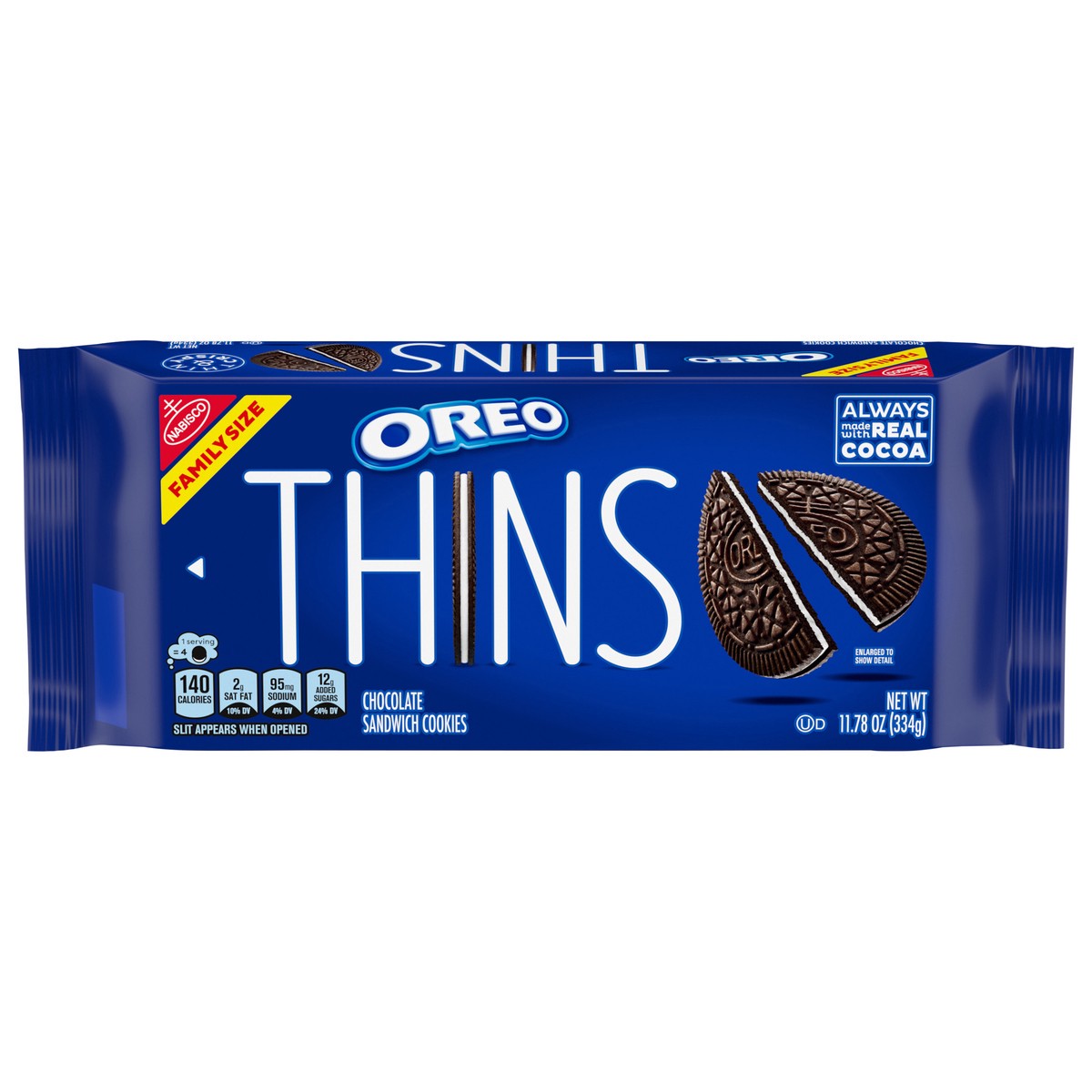 slide 8 of 13, OREO Thins Chocolate Sandwich Cookies, Family Size, 11.78 oz, 11.78 oz