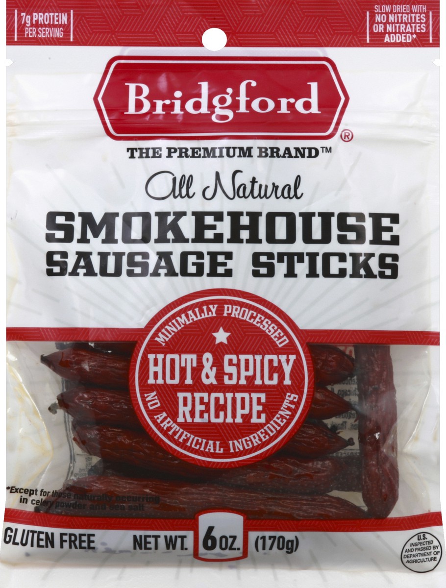 slide 3 of 6, Bridgford Smokehouse Spicy Sausage Sticks, 6 oz