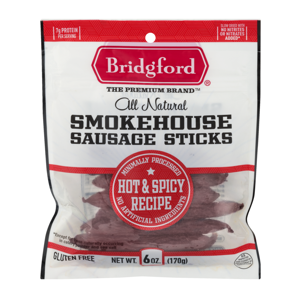 slide 1 of 6, Bridgford Smokehouse Spicy Sausage Sticks, 6 oz