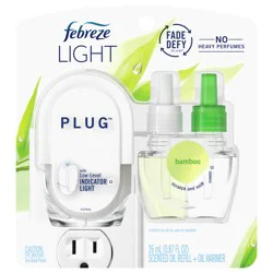 Febreze Plug In Air Freshener, Odor-Fighting Scented Oil Starter Kit, Light Bamboo, Warmer+1 Refill