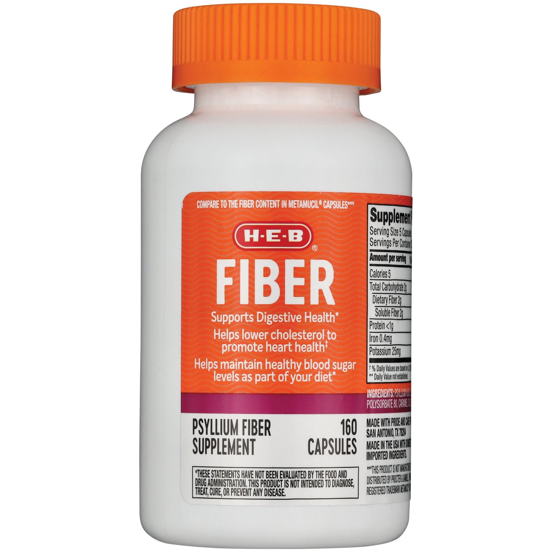 slide 1 of 1, H-E-B Fiber Capsules, 160 ct