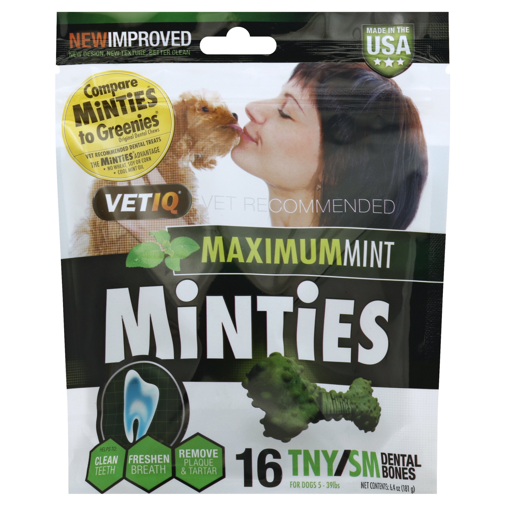 slide 1 of 1, VetIQ Minties Dental Bones Tiny/Small, 16 ct