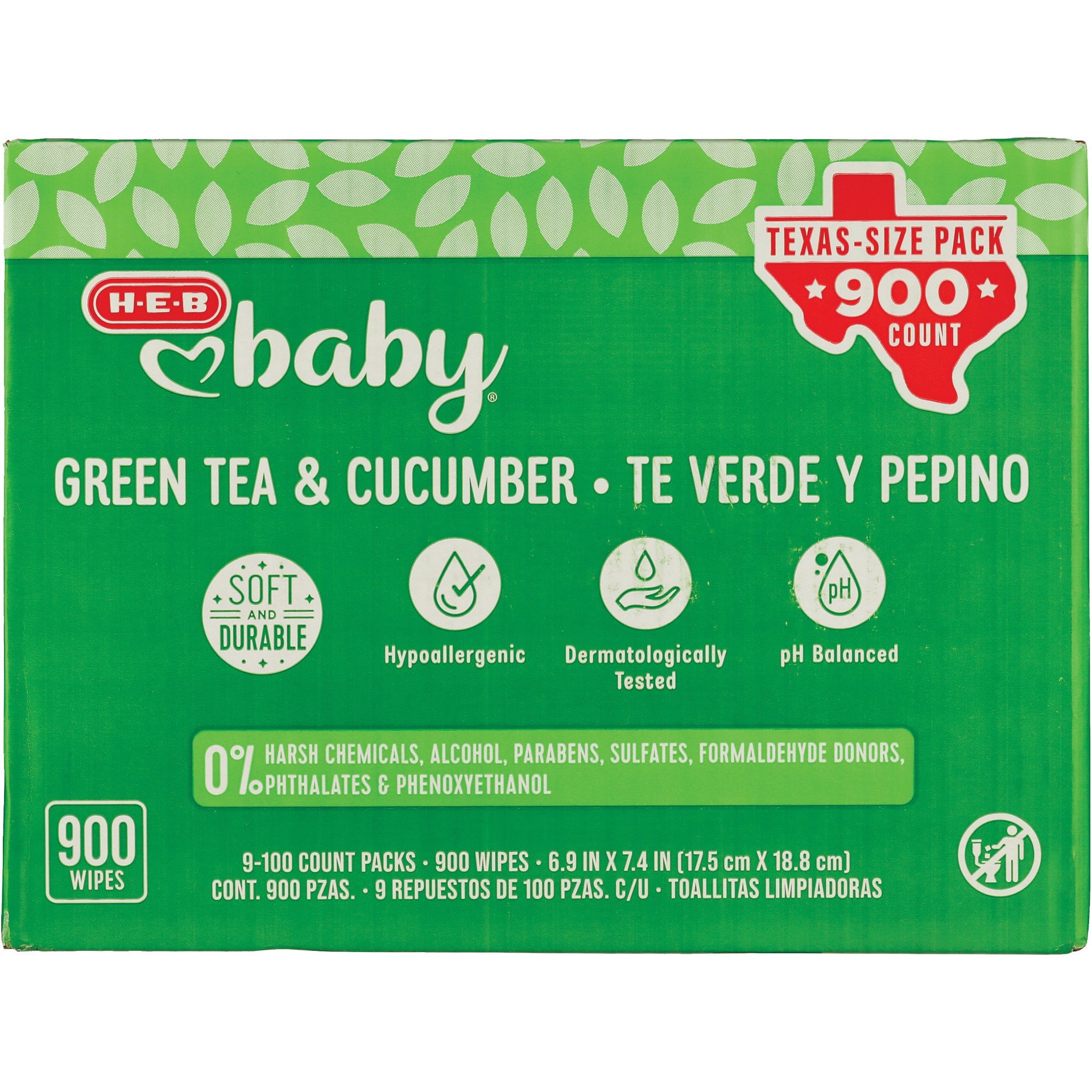 slide 1 of 1, H-E-B Baby Green Tea & Cucumber Wipes Value Pack, 900 ct
