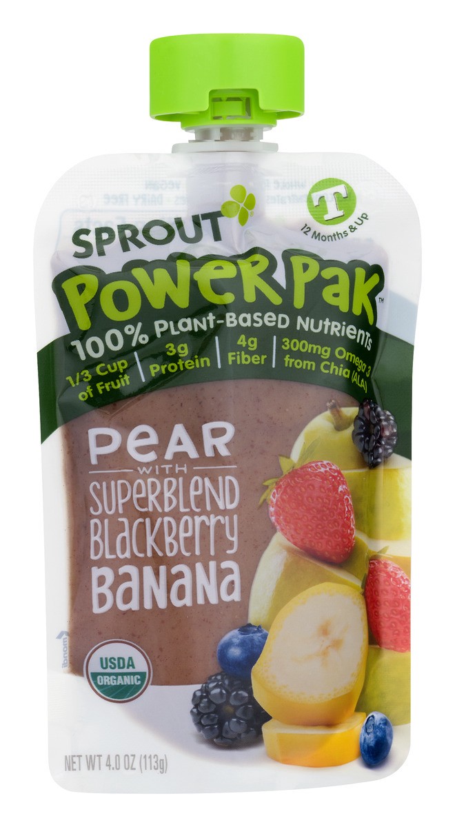 slide 7 of 11, Sprout Organics Power Pak 12+ Months Plant-Based Superblend Mixed with Organic Pear, Berry, & Banana Toddler 4 oz, 4 oz