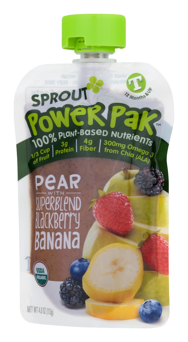 slide 6 of 11, Sprout Organics Power Pak 12+ Months Plant-Based Superblend Mixed with Organic Pear, Berry, & Banana Toddler 4 oz, 4 oz