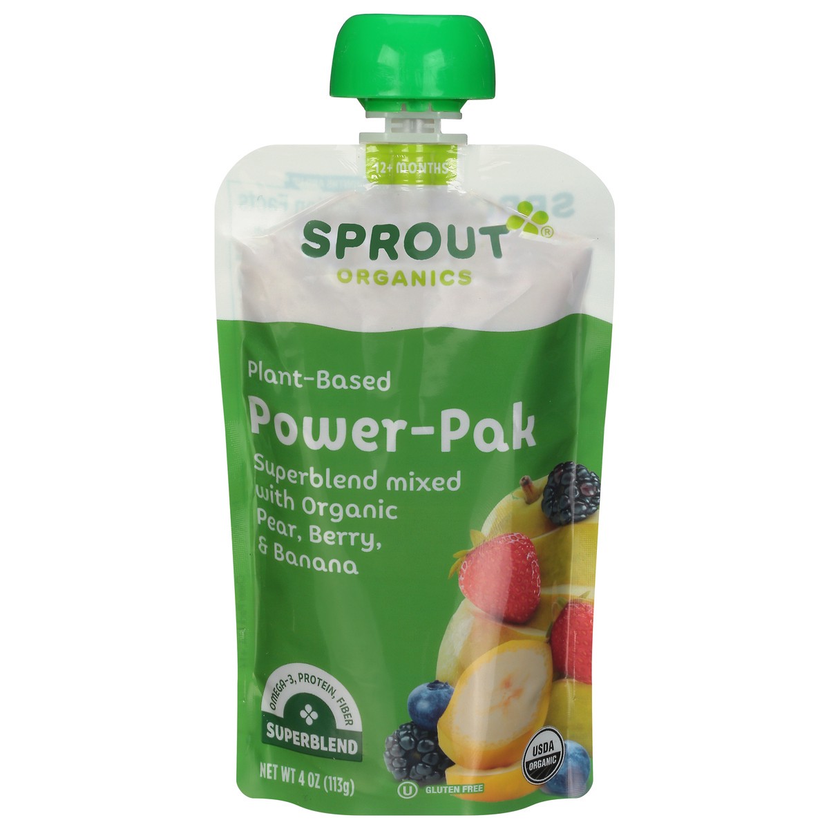 slide 1 of 11, Sprout Organics Power Pak 12+ Months Plant-Based Superblend Mixed with Organic Pear, Berry, & Banana Toddler 4 oz, 4 oz