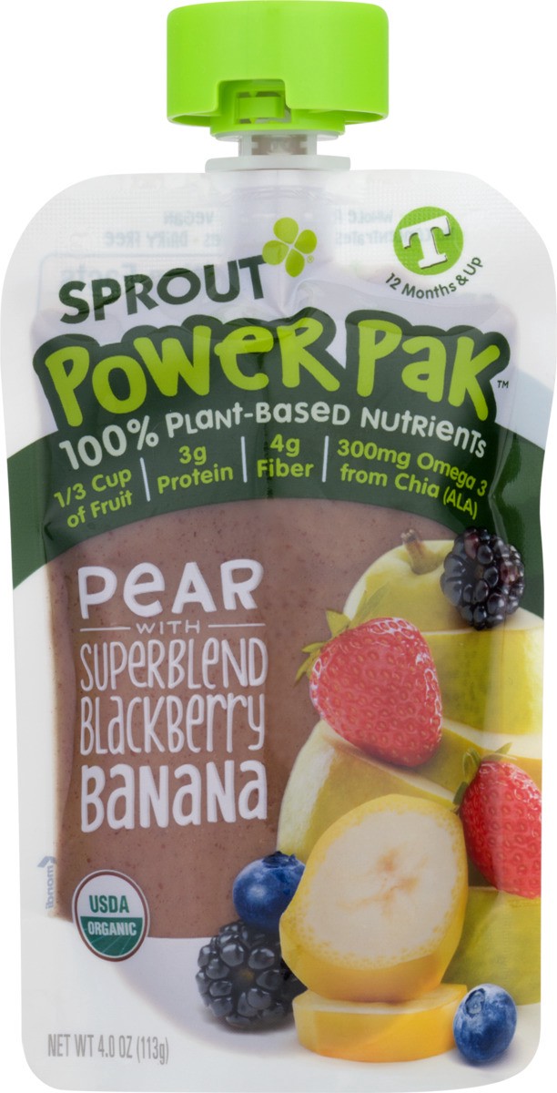 slide 3 of 11, Sprout Organics Power Pak 12+ Months Plant-Based Superblend Mixed with Organic Pear, Berry, & Banana Toddler 4 oz, 4 oz