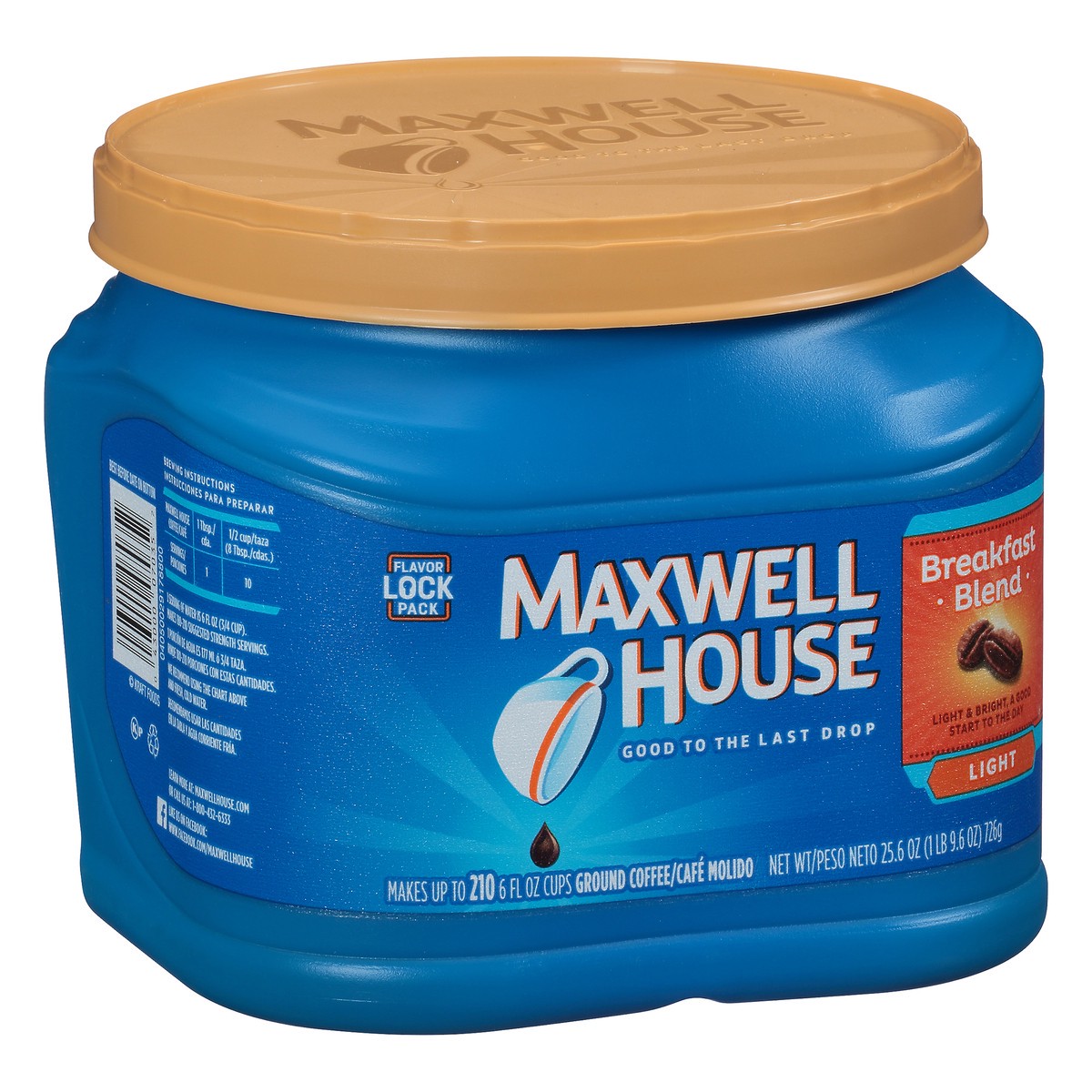 slide 5 of 9, Maxwell House Breakfast Blend Mild Roast Ground Coffee, 25.6 oz Canister, 25.6 oz