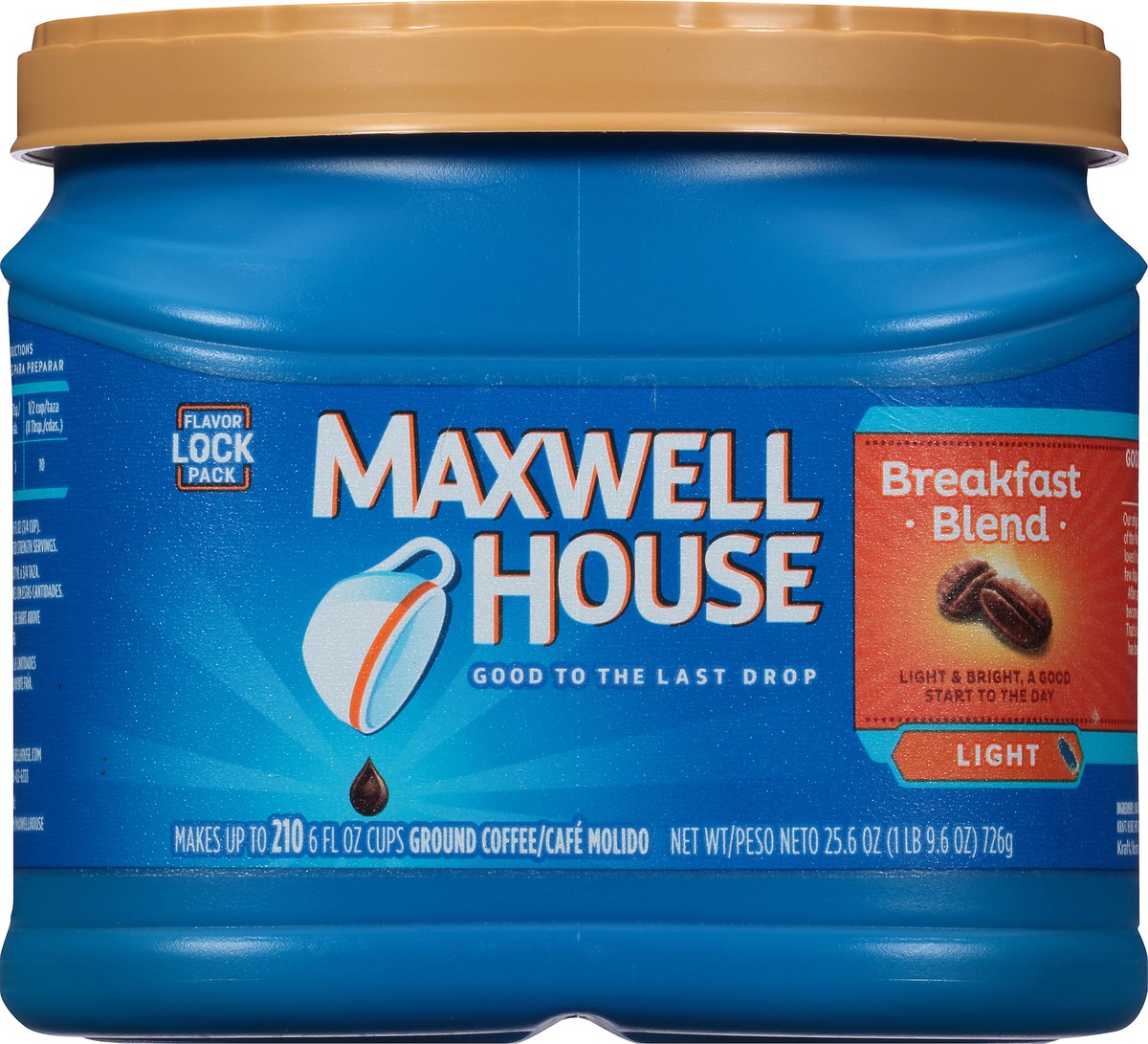 slide 2 of 9, Maxwell House Breakfast Blend Mild Roast Ground Coffee, 25.6 oz Canister, 25.6 oz