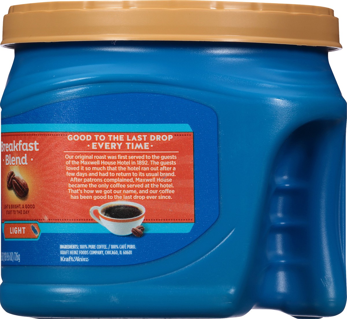 slide 8 of 9, Maxwell House Breakfast Blend Mild Roast Ground Coffee, 25.6 oz Canister, 25.6 oz