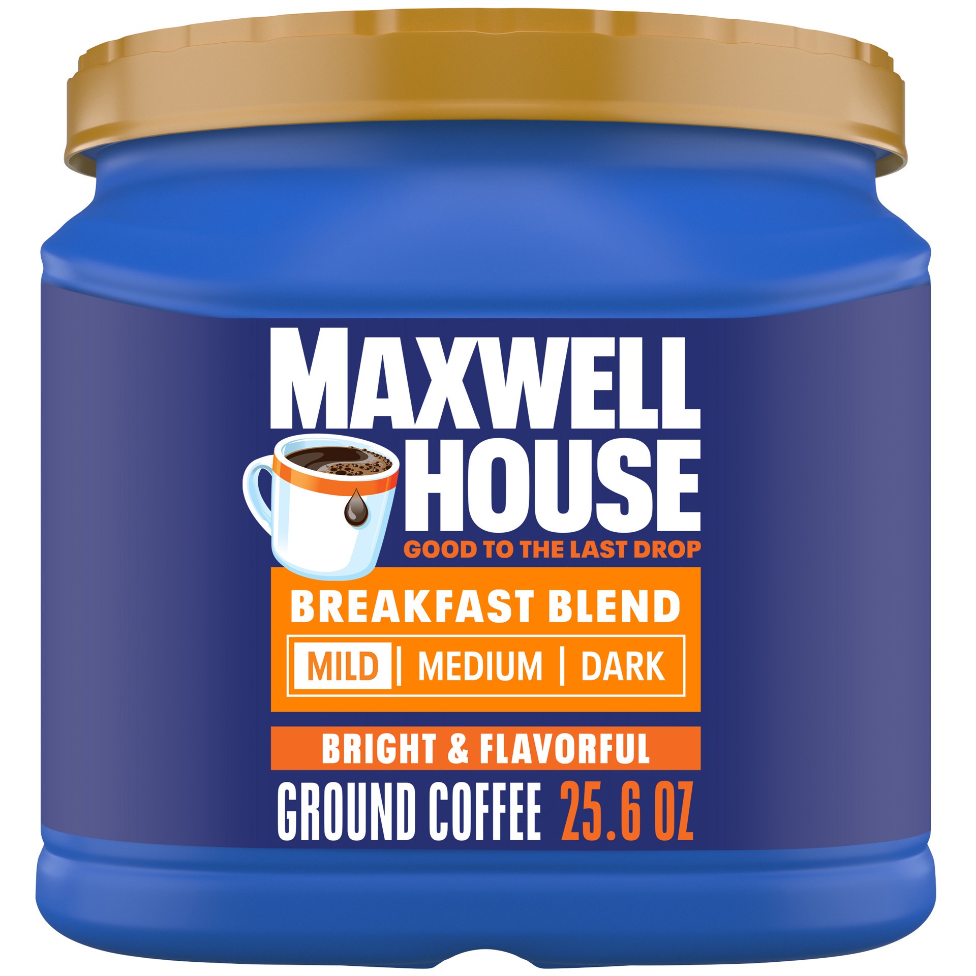 slide 1 of 9, Maxwell House Breakfast Blend Mild Roast Ground Coffee, 25.6 oz Canister, 25.6 oz