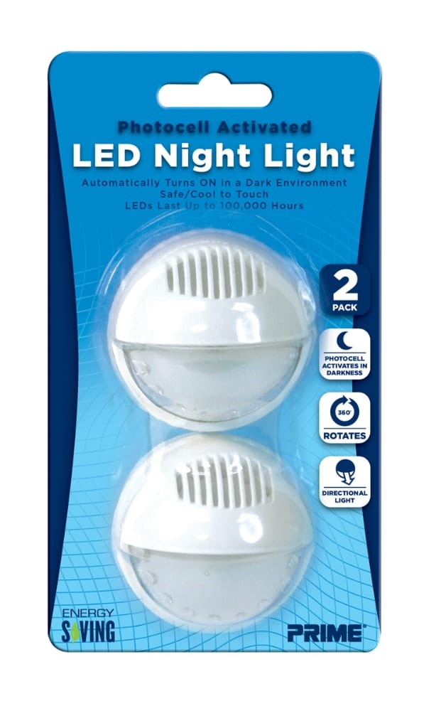 slide 1 of 1, Prime Automatic Rotating Led Night Light 2 Pack - White, 1 ct