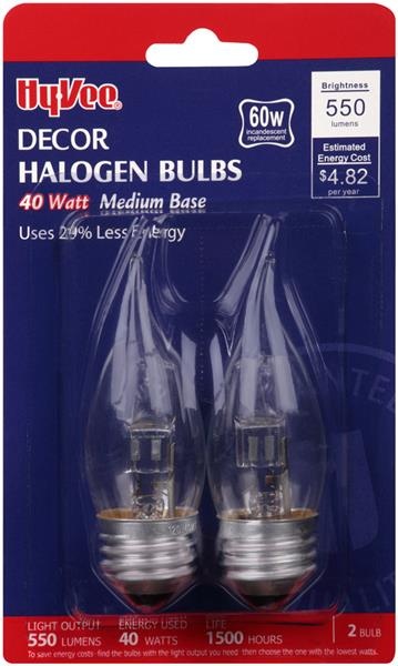 slide 1 of 1, Hy-Vee Decor 40 Watt Halogen Bulbs Medium Base, 2 ct